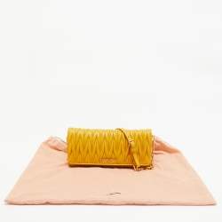 Miu Miu Mustard Matelassé Leather Flap Wallet On Chain