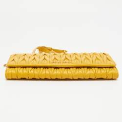 Miu Miu Mustard Matelassé Leather Flap Wallet On Chain