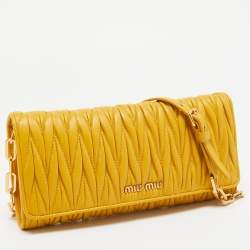 Miu Miu Mustard Matelassé Leather Flap Wallet On Chain