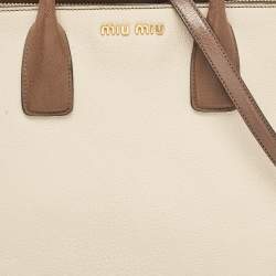 Miu Miu Brown/Beige Madras Leather Bicolor Tote