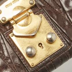 Miu Miu Dark Brown Matelassé Leather Clasp Lock Continental Wallet