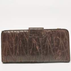 Miu Miu Dark Brown Matelassé Leather Clasp Lock Continental Wallet