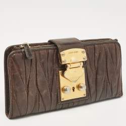 Miu Miu Dark Brown Matelassé Leather Clasp Lock Continental Wallet