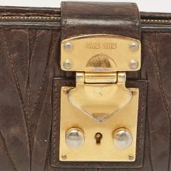 Miu Miu Dark Brown Matelassé Leather Clasp Lock Continental Wallet