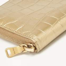 Miu Miu Gold Croc Embossed Leather Zip Continental Wallet