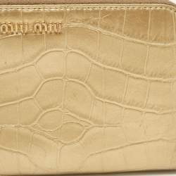 Miu Miu Gold Croc Embossed Leather Zip Continental Wallet