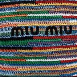 مملوكة مسبقًا Miu Miu Multicolor Crochet and Leather Stripe Shopper Tote