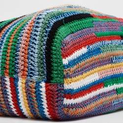 مملوكة مسبقًا Miu Miu Multicolor Crochet and Leather Stripe Shopper Tote