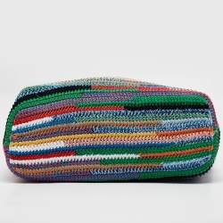 مملوكة مسبقًا Miu Miu Multicolor Crochet and Leather Stripe Shopper Tote