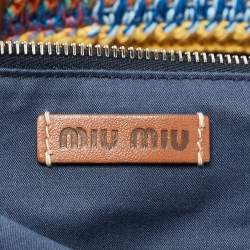 مملوكة مسبقًا Miu Miu Multicolor Crochet and Leather Stripe Shopper Tote