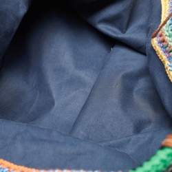 مملوكة مسبقًا Miu Miu Multicolor Crochet and Leather Stripe Shopper Tote