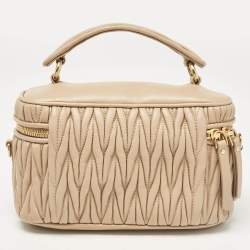 Miu Miu Beige Matelassé Leather Vanity Top Handle Bag
