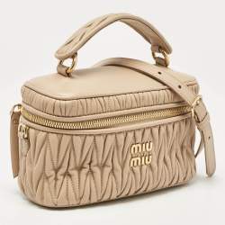 Miu Miu Beige Matelassé Leather Vanity Top Handle Bag