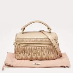 Miu Miu Beige Matelassé Leather Vanity Top Handle Bag