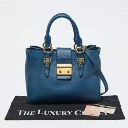 Pre Owned Miu Miu Blue Madras Leather Pushlock Tote