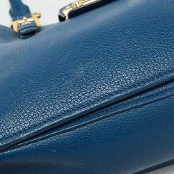 Pre Owned Miu Miu Blue Madras Leather Pushlock Tote