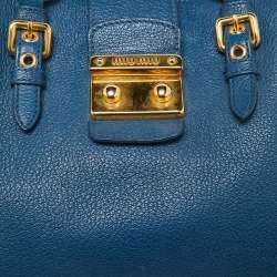 Pre Owned Miu Miu Blue Madras Leather Pushlock Tote