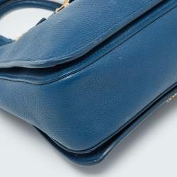 Pre Owned Miu Miu Blue Madras Leather Pushlock Tote