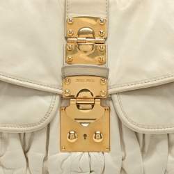 Miu Miu Beige Matelassé Leather Coffer Hobo