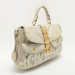 Miu Miu Beige Matelassé Leather Coffer Hobo