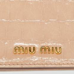 Miu Miu Beige Croc Embossed Leather Card Case