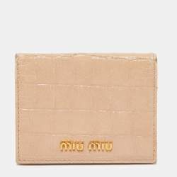 Miu Miu Beige Croc Embossed Leather Card Case