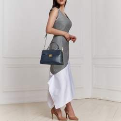 Miu Miu Navy Blue Leather Madras Top Handle Bag