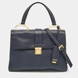 Miu Miu Navy Blue Leather Madras Top Handle Bag