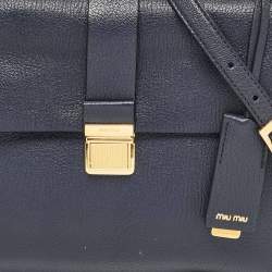 Miu Miu Navy Blue Leather Madras Top Handle Bag