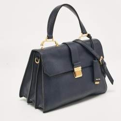 Miu Miu Navy Blue Leather Madras Top Handle Bag