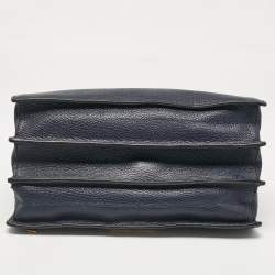 Miu Miu Navy Blue Leather Madras Top Handle Bag