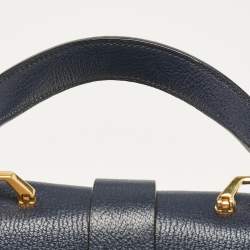 Miu Miu Navy Blue Leather Madras Top Handle Bag