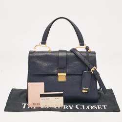 Miu Miu Navy Blue Leather Madras Top Handle Bag