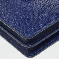 Pre Owned Miu Miu Blue Lizard Embossed Leather Phone Wallet Crossbody Bag