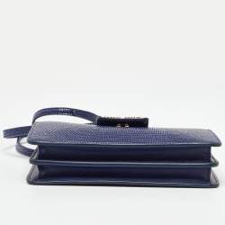 Pre Owned Miu Miu Blue Lizard Embossed Leather Phone Wallet Crossbody Bag