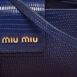 Pre Owned Miu Miu Blue Lizard Embossed Leather Phone Wallet Crossbody Bag