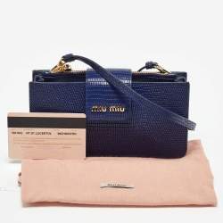 Pre Owned Miu Miu Blue Lizard Embossed Leather Phone Wallet Crossbody Bag