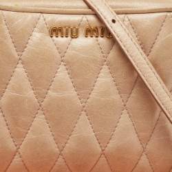 Miu Miu Beige Matelassé Leather Double Zip Camera Crossbody Bag