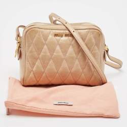 Miu Miu Beige Matelassé Leather Double Zip Camera Crossbody Bag