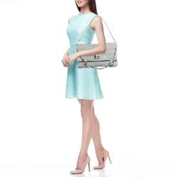 Miu Miu Grey Matelassé Leather Crystal Cloqué Flap Shoulder Bag
