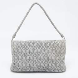 Miu Miu Grey Matelassé Leather Crystal Cloqué Flap Shoulder Bag