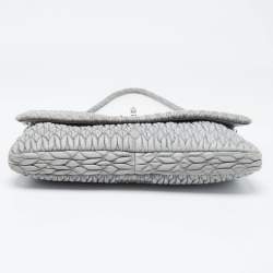 Miu Miu Grey Matelassé Leather Crystal Cloqué Flap Shoulder Bag
