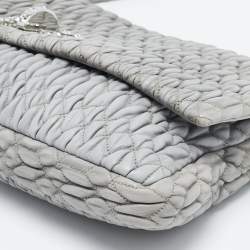 Miu Miu Grey Matelassé Leather Crystal Cloqué Flap Shoulder Bag