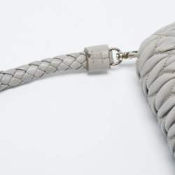Miu Miu Grey Matelassé Leather Crystal Cloqué Flap Shoulder Bag