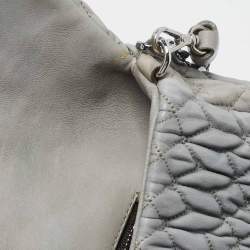 Miu Miu Grey Matelassé Leather Crystal Cloqué Flap Shoulder Bag