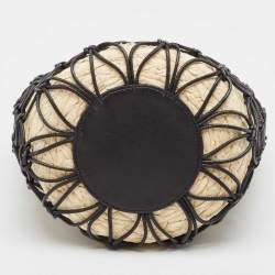 Miu Miu Black/Tan Leather Mesh and Straw Bucket Bag