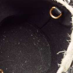 Miu Miu Black/Tan Leather Mesh and Straw Bucket Bag