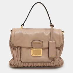 Miu Miu Beige Matelasse Leather Push Lock Top Handle Bag