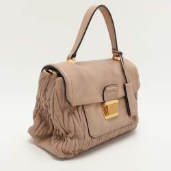 Miu Miu Beige Matelasse Leather Push Lock Top Handle Bag