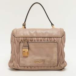 Miu Miu Beige Matelasse Leather Push Lock Top Handle Bag